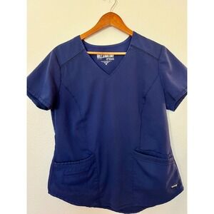 Grey's Anatomy Scrub Top Medium Navy Blue Barco Medical Uniform V Neck Pockets